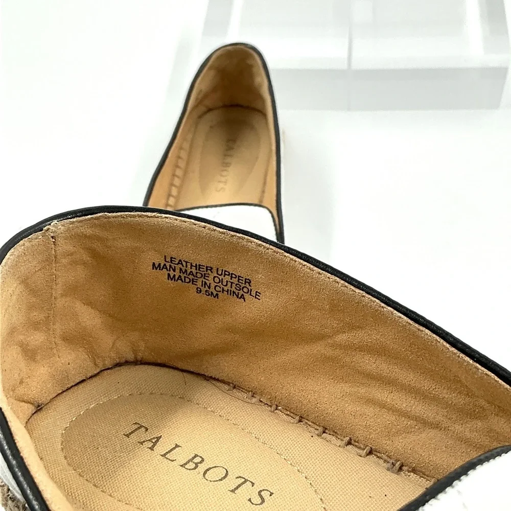 Talbots Size 9.5 White Quilted Leather Espadrille Loafers Black Cap Toe